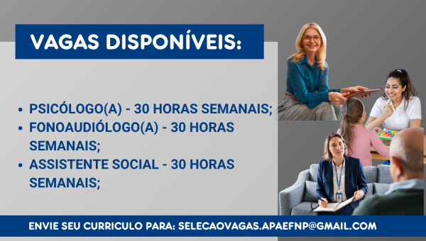 Vagas Disponíveis na APAE - Junho